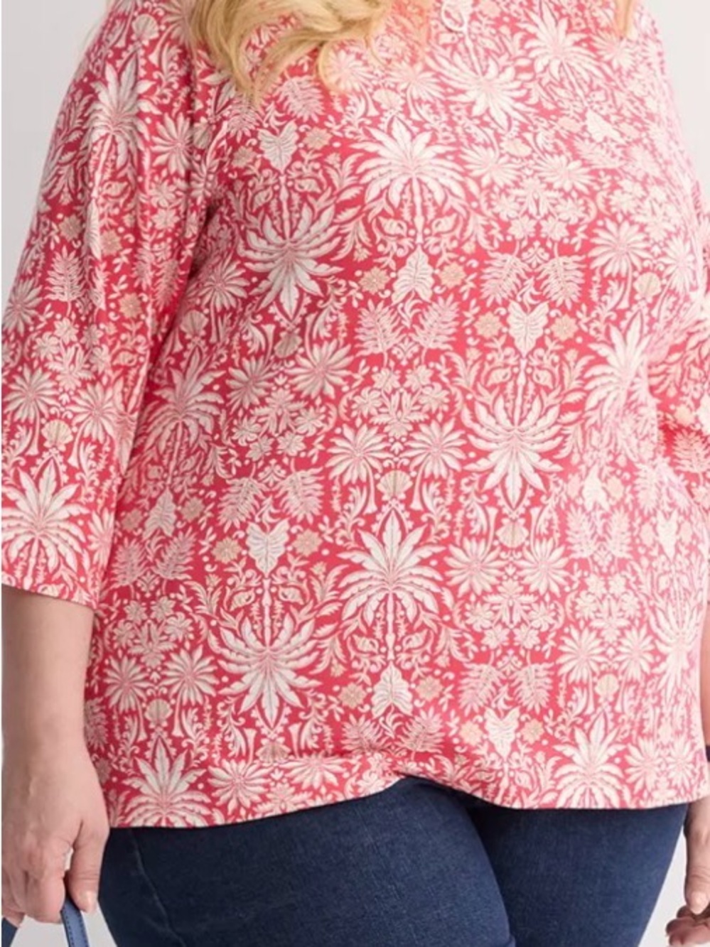 Croft and Barrow 2X Women’s Coral Floral Print Top - Casual 3/4 Sleeve